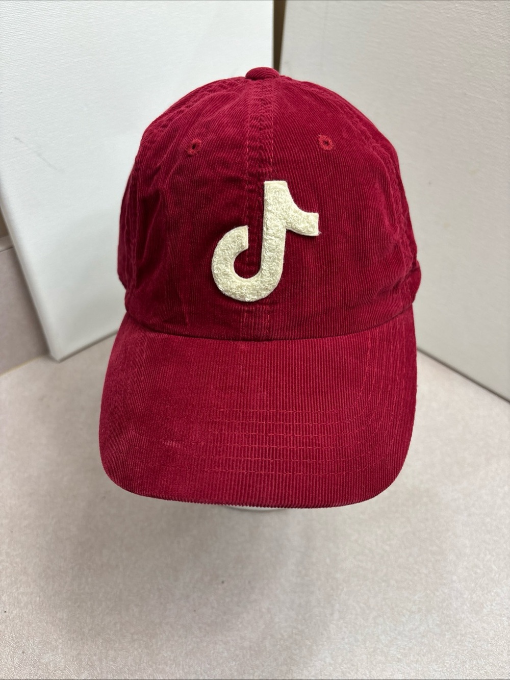 TikTok Music Note Hat Cap Strap Back Red Corduroy Top of the World Adjustable